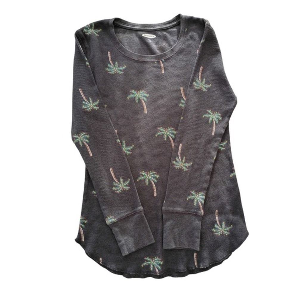 Old Navy Dark‎ Gray Palm Tree Print Long Sleeve Cotton Thermal Top